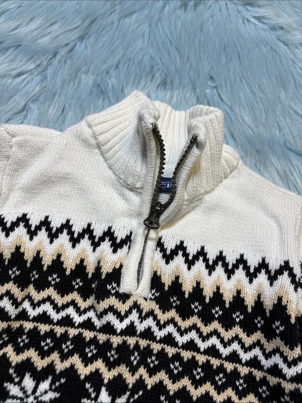 The Children’s Place Half-Zip Fair Isle Knit Pullover Sweater - Black & White 3T